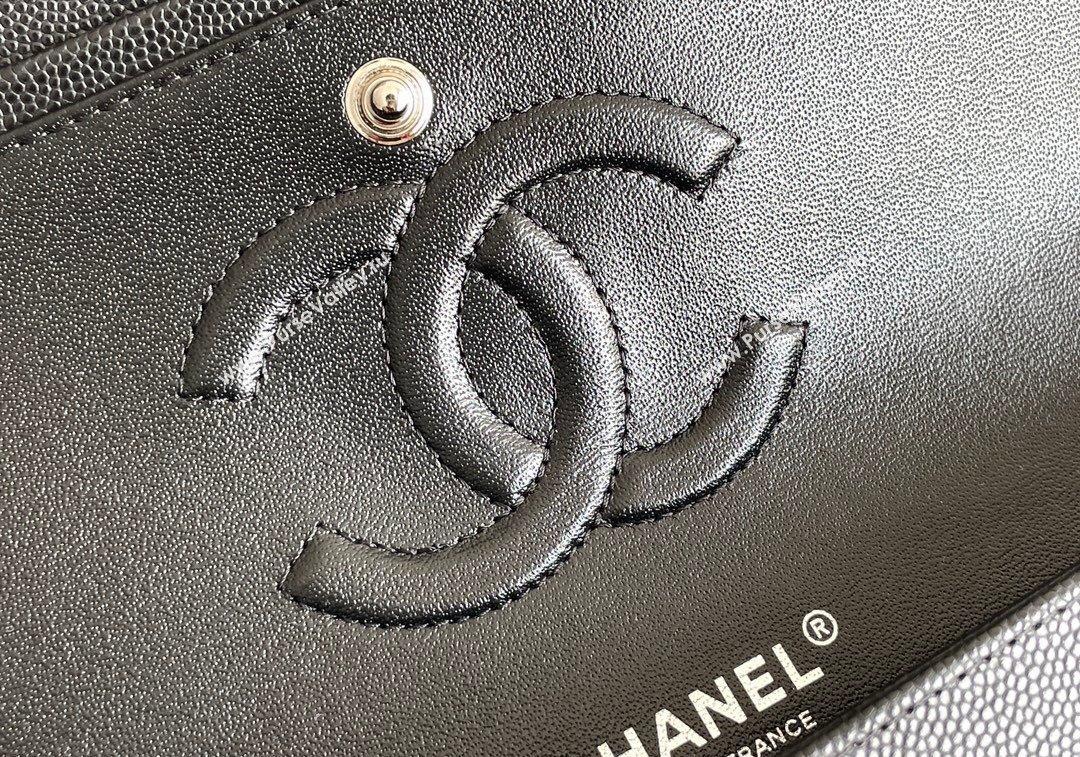 Chanel Quilted Grained Calfskin Classic Medium Flap bag A01112 Black/Silver 2024 1207 (yezi-241207024)