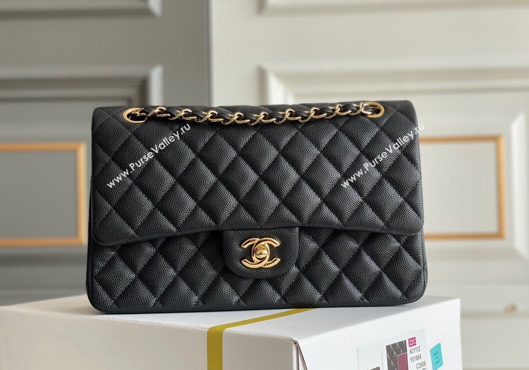 Chanel Quilted Grained Calfskin Classic Medium Flap bag A01112 Black/Gold 2024 1207 (yezi-241207025)