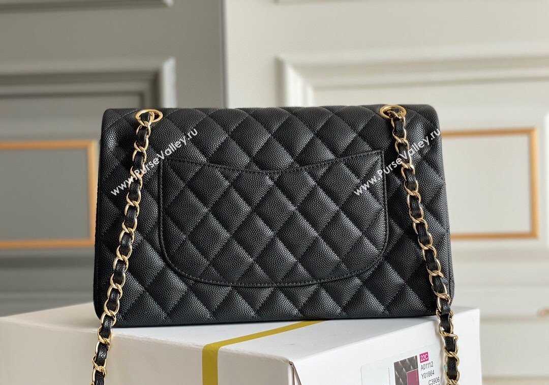 Chanel Quilted Grained Calfskin Classic Medium Flap bag A01112 Black/Gold 2024 1207 (yezi-241207025)