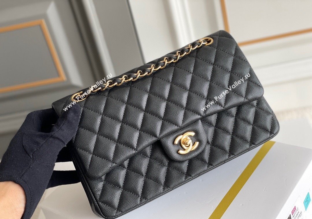 Chanel Quilted Grained Calfskin Classic Medium Flap bag A01112 Black/Gold 2024 1207 (yezi-241207025)