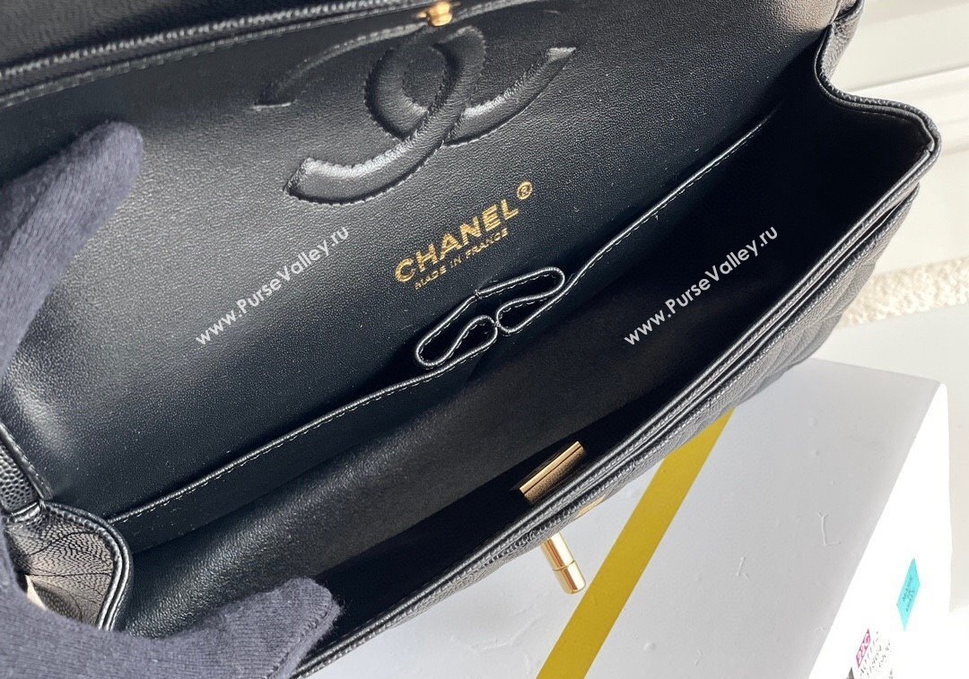 Chanel Quilted Grained Calfskin Classic Medium Flap bag A01112 Black/Gold 2024 1207 (yezi-241207025)