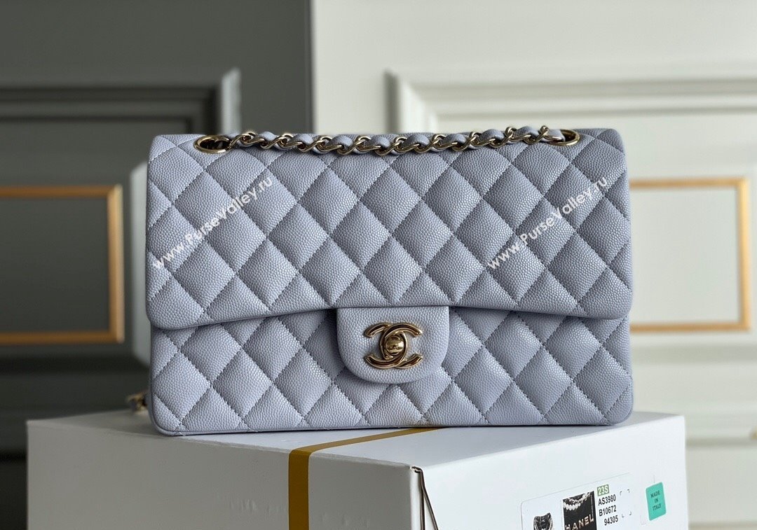 Chanel Quilted Grained Calfskin Classic Medium Flap bag A01112 Light Purple 2024 1207 (yezi-241207027)