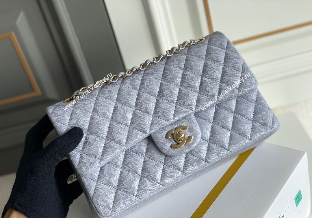 Chanel Quilted Grained Calfskin Classic Medium Flap bag A01112 Light Purple 2024 1207 (yezi-241207027)