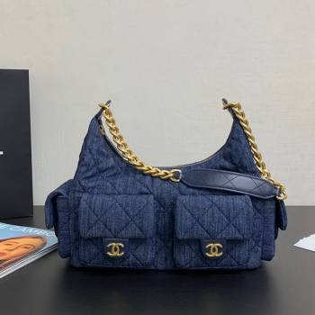 Chanel Washed Denim Maxi Hobo Bag AS5302 Dark Blue 2024 1206 (yezi-241206017)