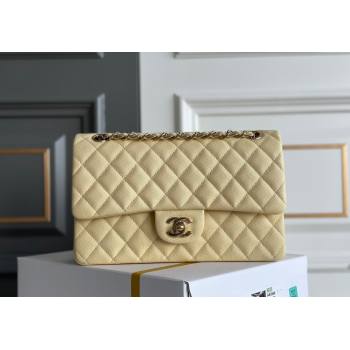 Chanel Quilted Grained Calfskin Classic Medium Flap bag A01112 Light Yellow 2024 1207 (yezi-241207028)