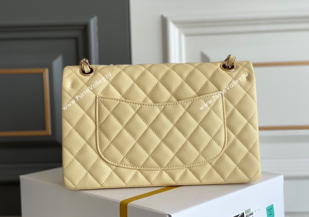 Chanel Quilted Grained Calfskin Classic Medium Flap bag A01112 Light Yellow 2024 1207 (yezi-241207028)