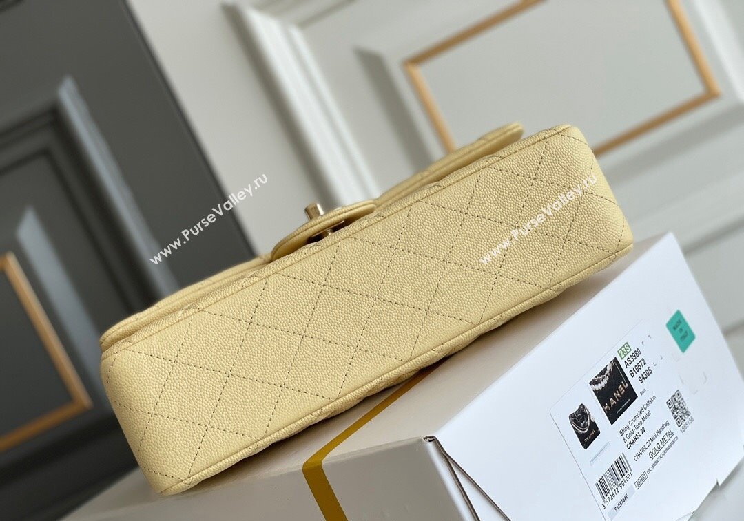 Chanel Quilted Grained Calfskin Classic Medium Flap bag A01112 Light Yellow 2024 1207 (yezi-241207028)