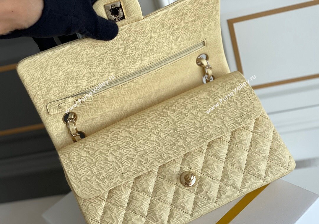 Chanel Quilted Grained Calfskin Classic Medium Flap bag A01112 Light Yellow 2024 1207 (yezi-241207028)