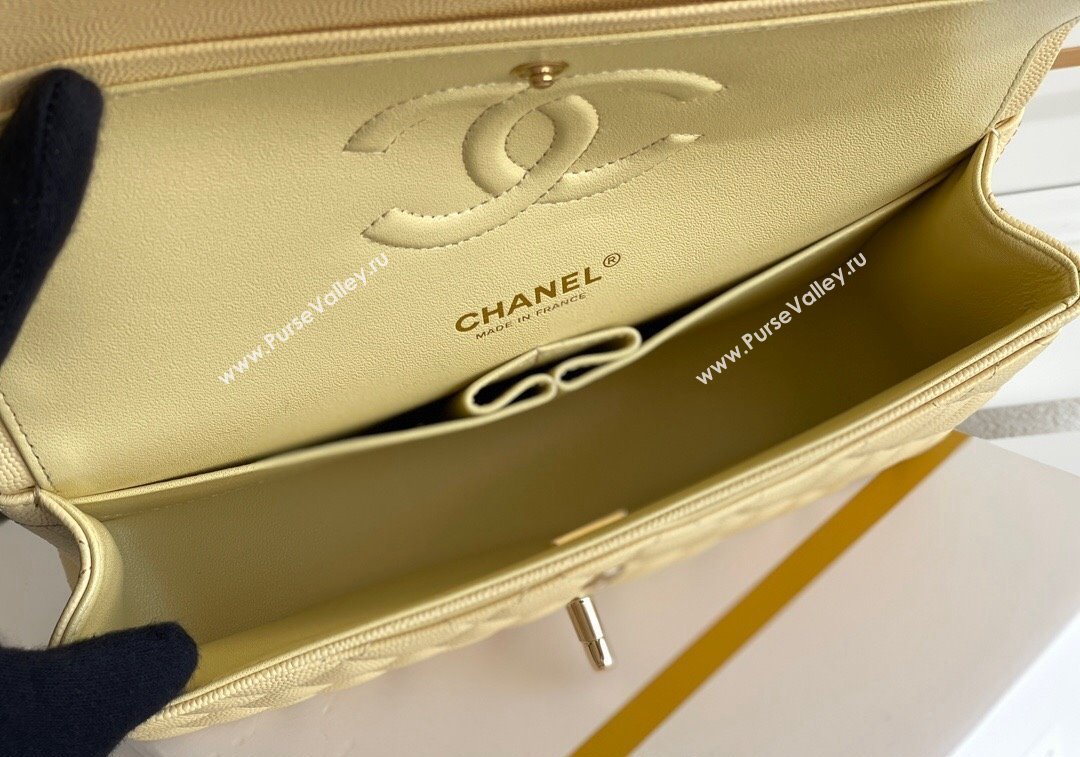 Chanel Quilted Grained Calfskin Classic Medium Flap bag A01112 Light Yellow 2024 1207 (yezi-241207028)