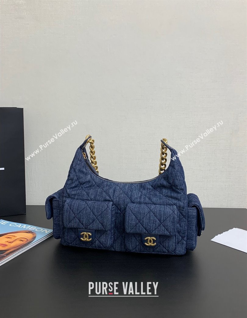 Chanel Washed Denim Maxi Hobo Bag AS5302 Dark Blue 2024 1206 (yezi-241206017)