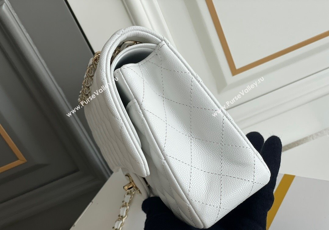 Chanel Quilted Grained Calfskin Classic Medium Flap bag A01112 White 2024 1207 (yezi-241207030)