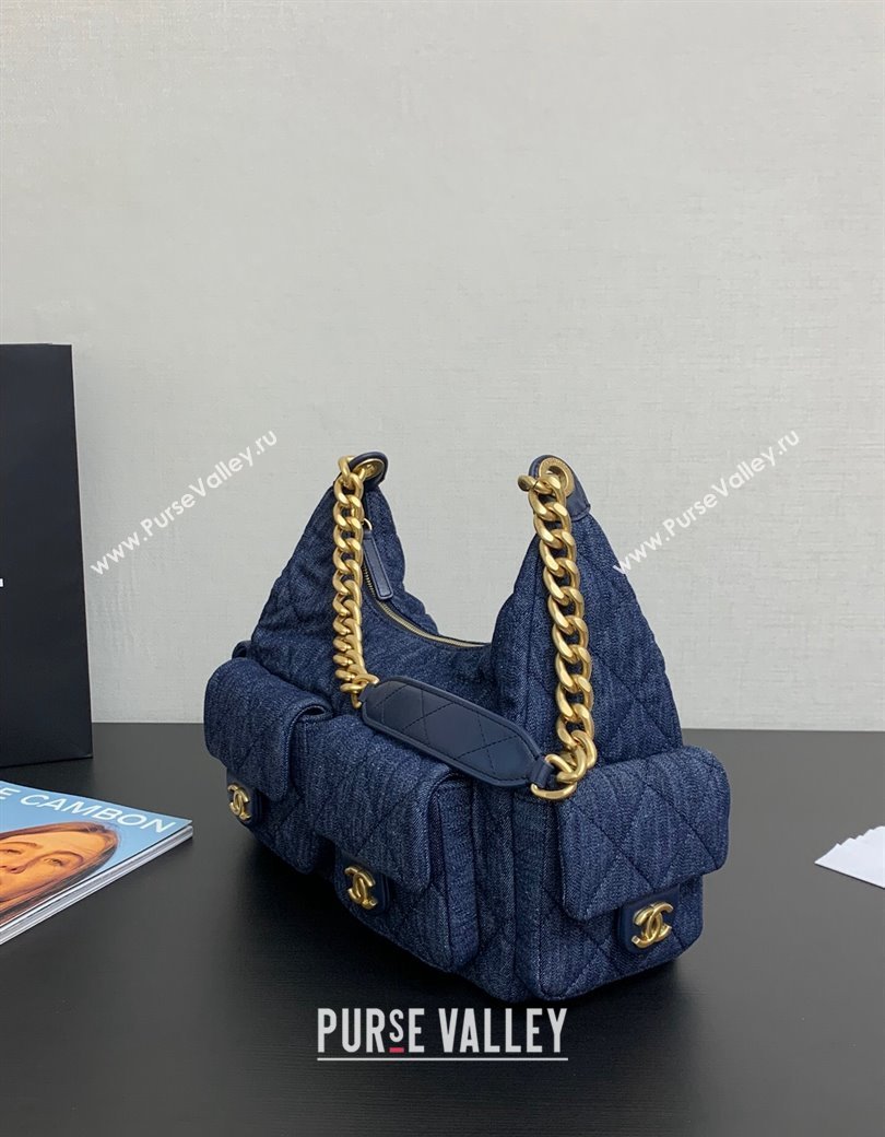 Chanel Washed Denim Maxi Hobo Bag AS5302 Dark Blue 2024 1206 (yezi-241206017)