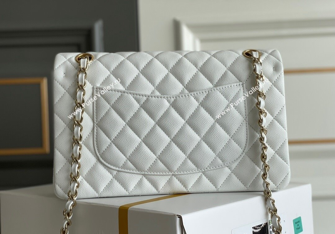 Chanel Quilted Grained Calfskin Classic Medium Flap bag A01112 White 2024 1207 (yezi-241207030)