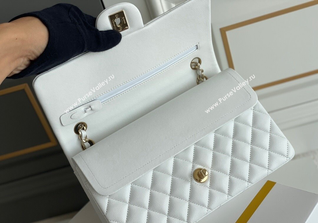 Chanel Quilted Grained Calfskin Classic Medium Flap bag A01112 White 2024 1207 (yezi-241207030)