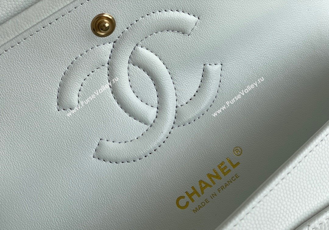 Chanel Quilted Grained Calfskin Classic Medium Flap bag A01112 White 2024 1207 (yezi-241207030)