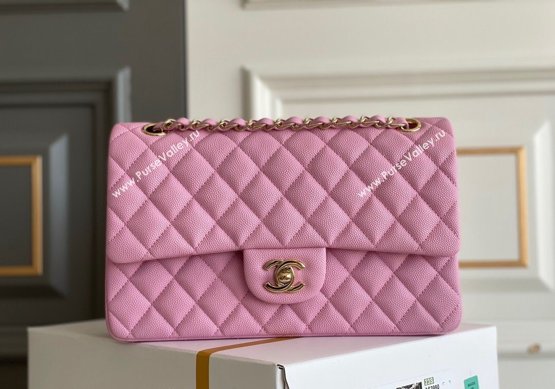 Chanel Quilted Grained Calfskin Classic Medium Flap bag A01112 Pink 2024 1207 (yezi-241207031)