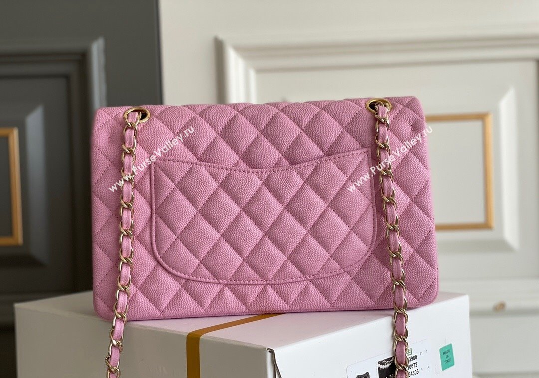 Chanel Quilted Grained Calfskin Classic Medium Flap bag A01112 Pink 2024 1207 (yezi-241207031)