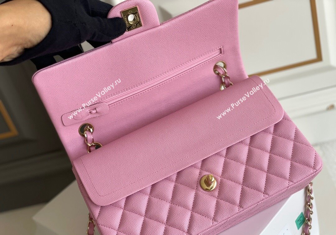 Chanel Quilted Grained Calfskin Classic Medium Flap bag A01112 Pink 2024 1207 (yezi-241207031)