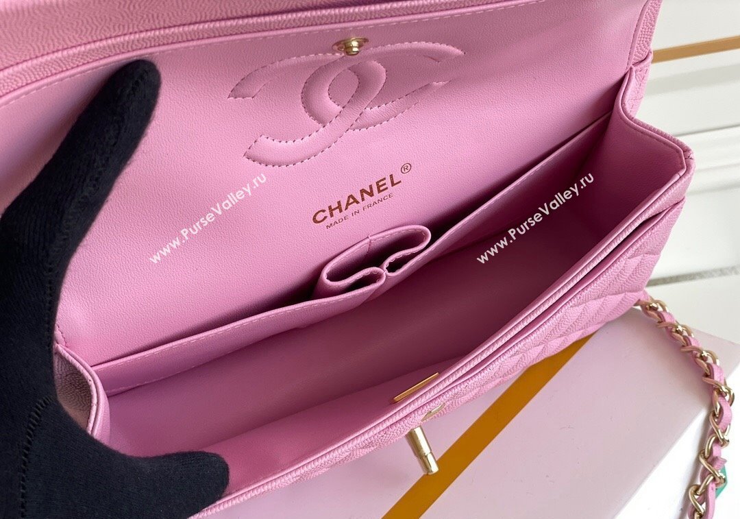 Chanel Quilted Grained Calfskin Classic Medium Flap bag A01112 Pink 2024 1207 (yezi-241207031)