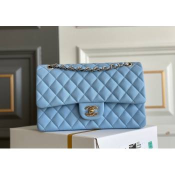 Chanel Quilted Grained Calfskin Classic Medium Flap bag A01112 Light Blue 2024 1207 (yezi-241207032)