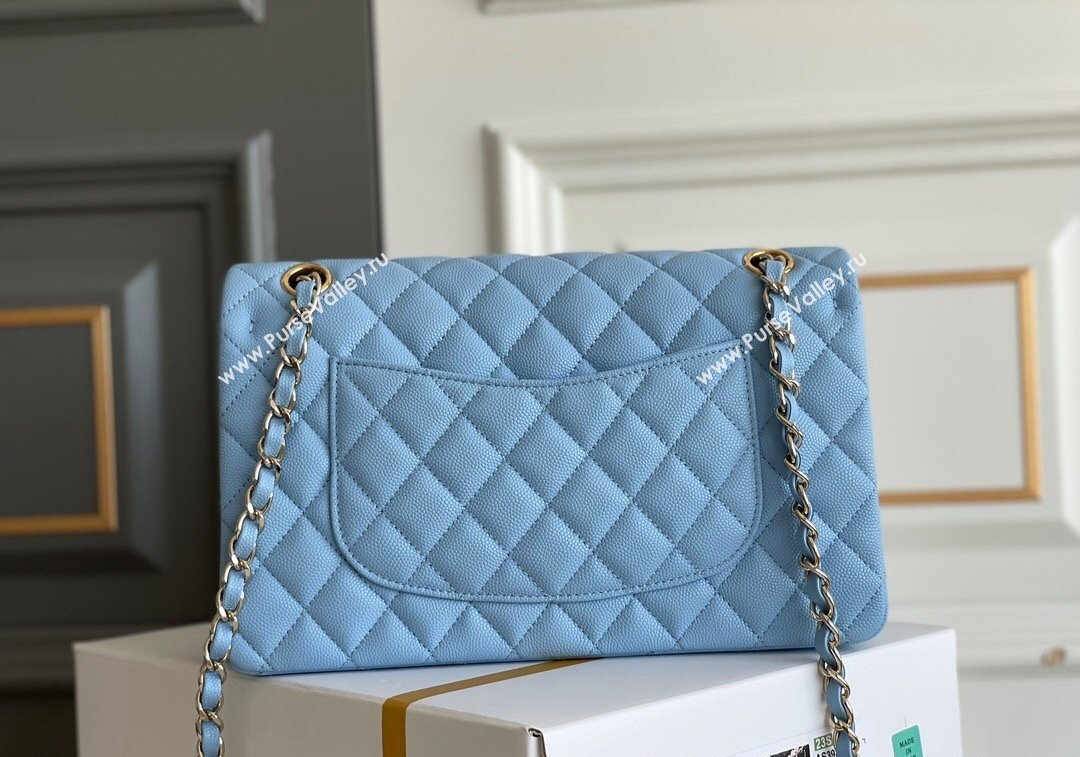 Chanel Quilted Grained Calfskin Classic Medium Flap bag A01112 Light Blue 2024 1207 (yezi-241207032)