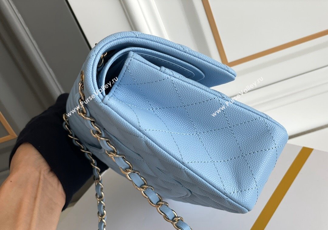 Chanel Quilted Grained Calfskin Classic Medium Flap bag A01112 Light Blue 2024 1207 (yezi-241207032)