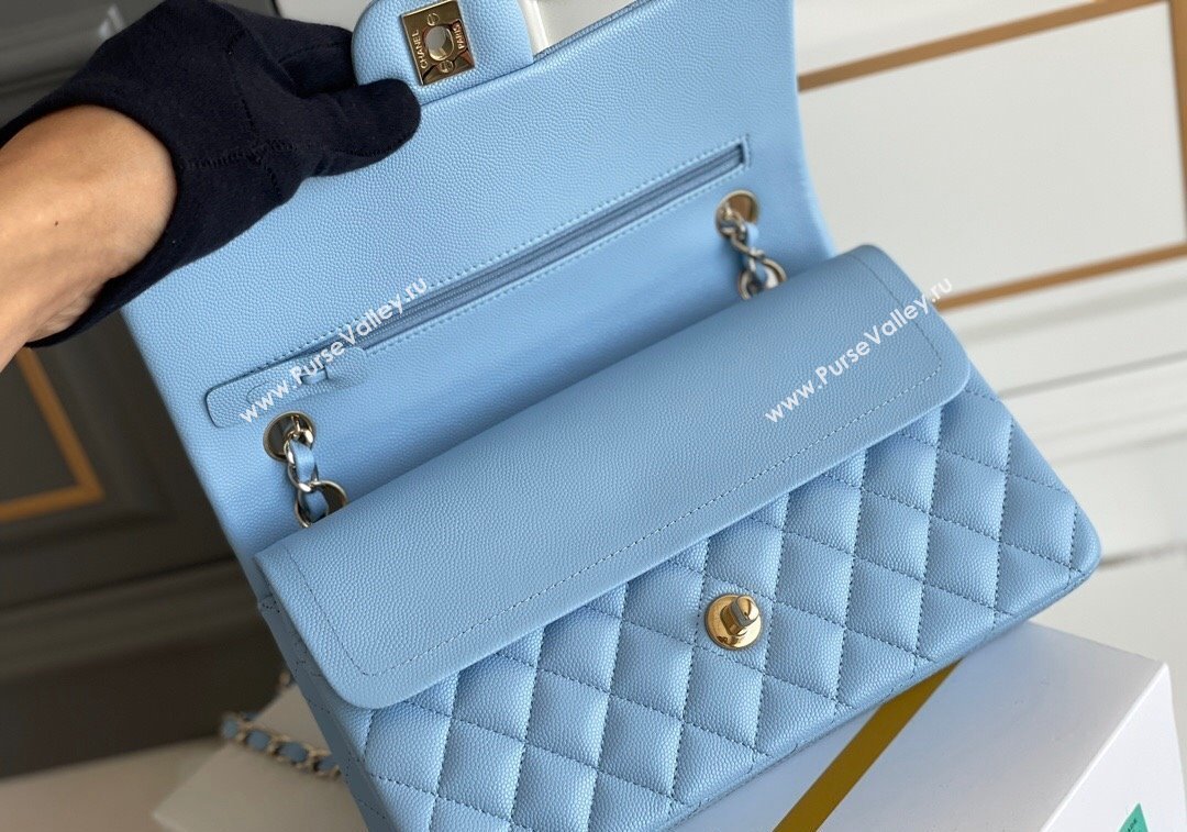 Chanel Quilted Grained Calfskin Classic Medium Flap bag A01112 Light Blue 2024 1207 (yezi-241207032)