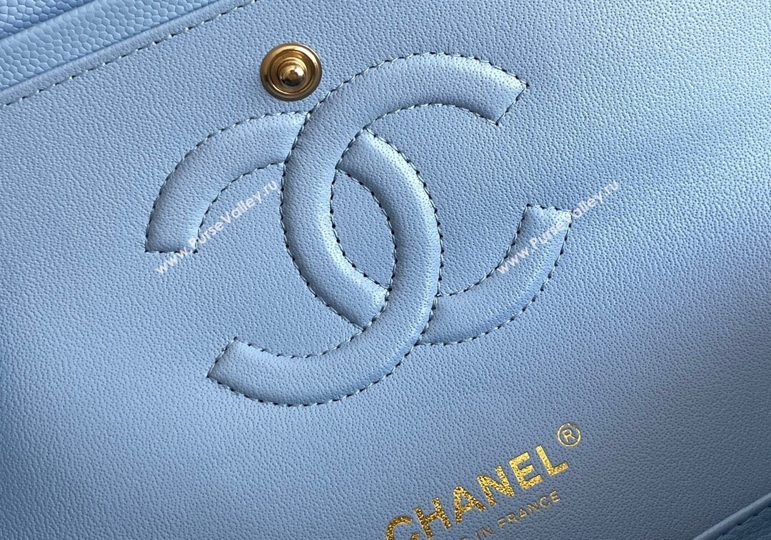 Chanel Quilted Grained Calfskin Classic Medium Flap bag A01112 Light Blue 2024 1207 (yezi-241207032)