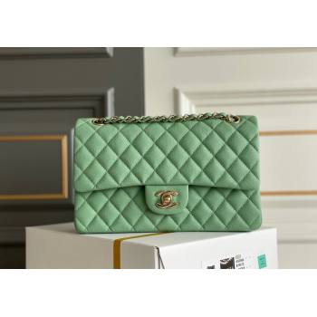 Chanel Quilted Grained Calfskin Classic Medium Flap bag A01112 Light Green 2024 1207 (yezi-241207033)