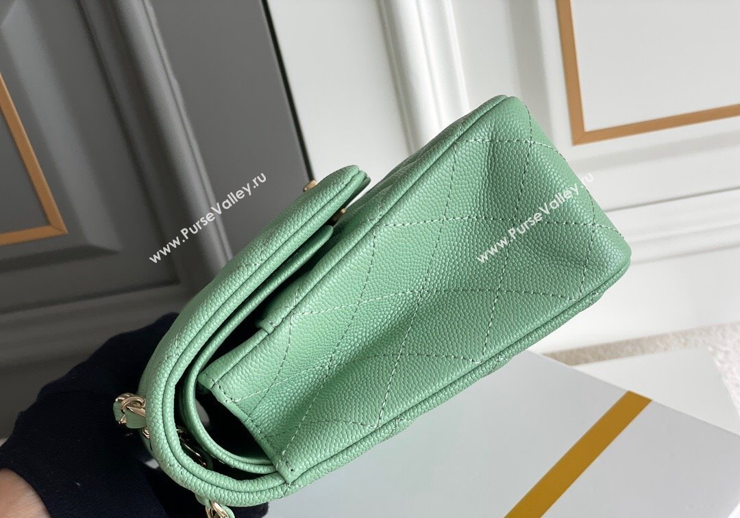 Chanel Quilted Grained Calfskin Classic Medium Flap bag A01112 Light Green 2024 1207 (yezi-241207033)