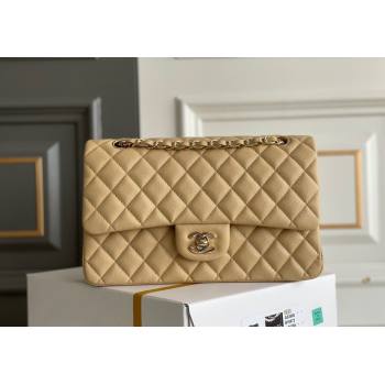 Chanel Quilted Grained Calfskin Classic Medium Flap bag A01112 Beige 2024 1207 (yezi-241207034)