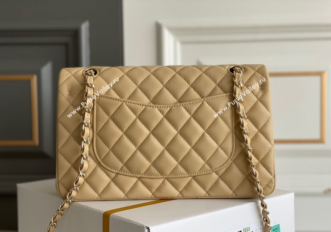 Chanel Quilted Grained Calfskin Classic Medium Flap bag A01112 Beige 2024 1207 (yezi-241207034)