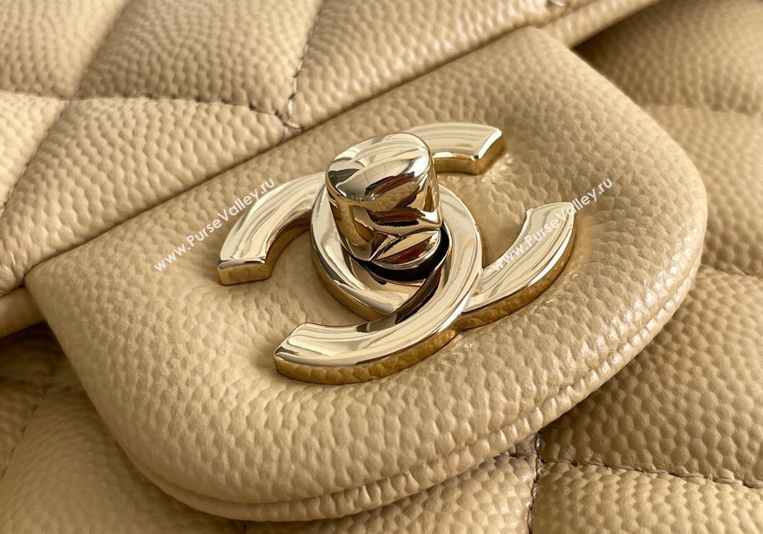 Chanel Quilted Grained Calfskin Classic Medium Flap bag A01112 Beige 2024 1207 (yezi-241207034)