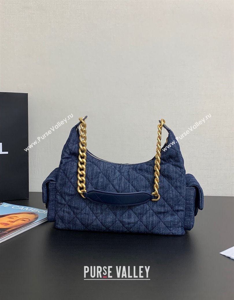 Chanel Washed Denim Maxi Hobo Bag AS5302 Dark Blue 2024 1206 (yezi-241206017)