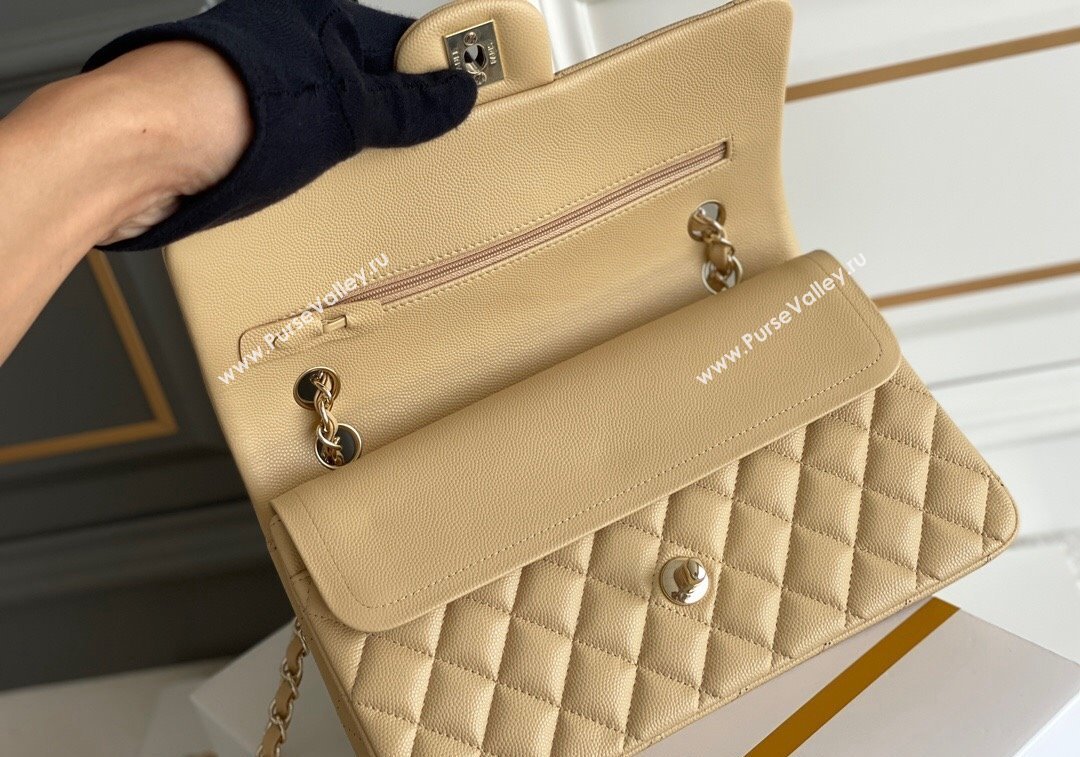 Chanel Quilted Grained Calfskin Classic Medium Flap bag A01112 Beige 2024 1207 (yezi-241207034)