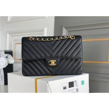 Chanel Chevron Grained Calfskin Classic Medium Flap bag A01112 Black/Gold 2024 1207 (yezi-241207035)