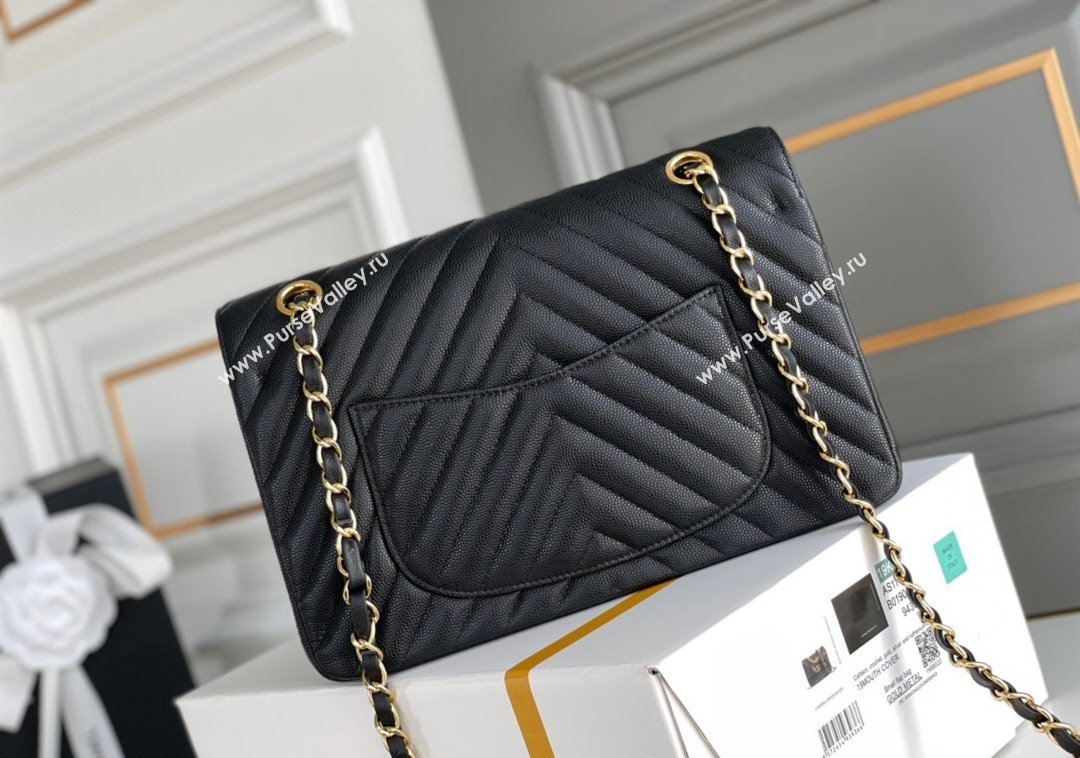 Chanel Chevron Grained Calfskin Classic Medium Flap bag A01112 Black/Gold 2024 1207 (yezi-241207035)