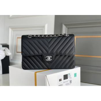 Chanel Chevron Grained Calfskin Classic Medium Flap bag A01112 Black/Silver 2024 1207 (yezi-241207036)