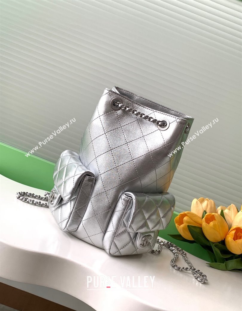 Chanel Metallic Lambskin Backpack bag AS5310 Silver 2024 (yezi-241207037)
