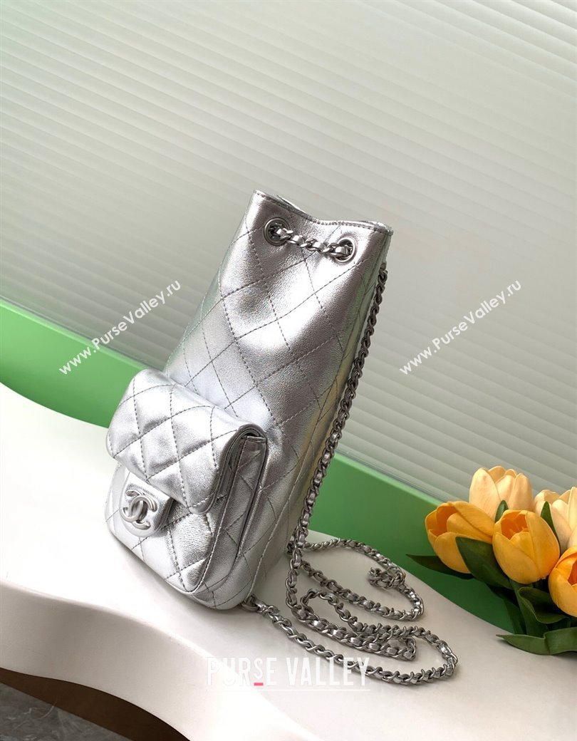 Chanel Metallic Lambskin Backpack bag AS5310 Silver 2024 (yezi-241207037)