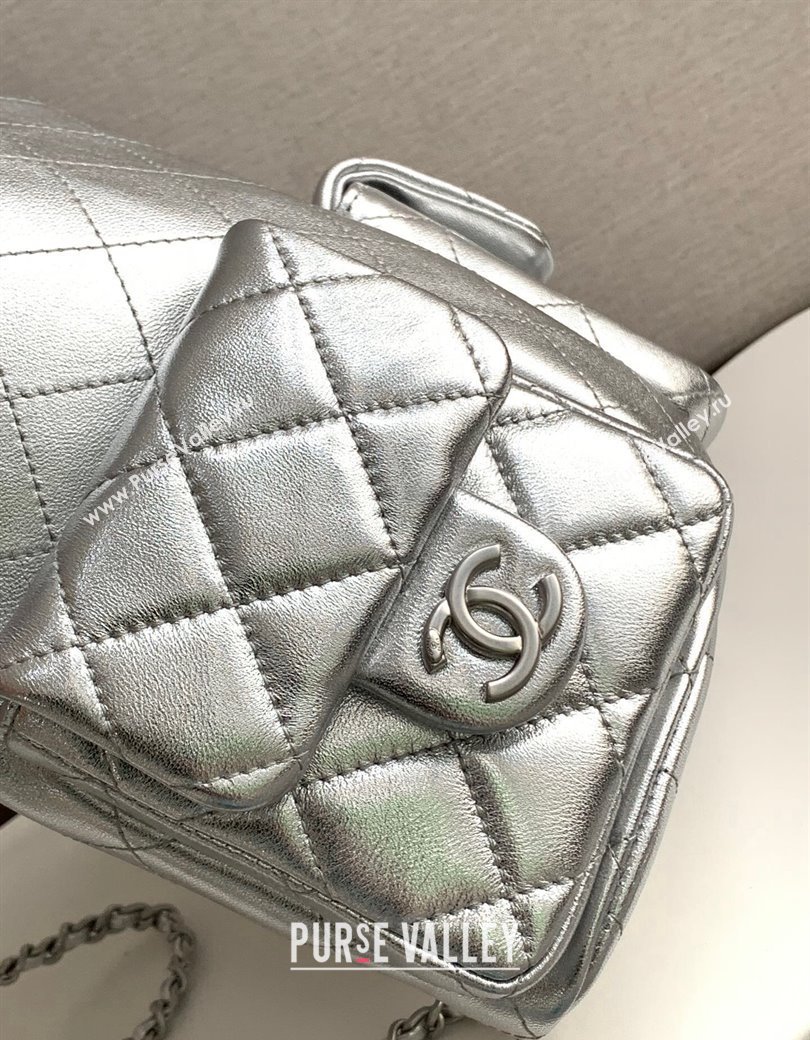 Chanel Metallic Lambskin Backpack bag AS5310 Silver 2024 (yezi-241207037)