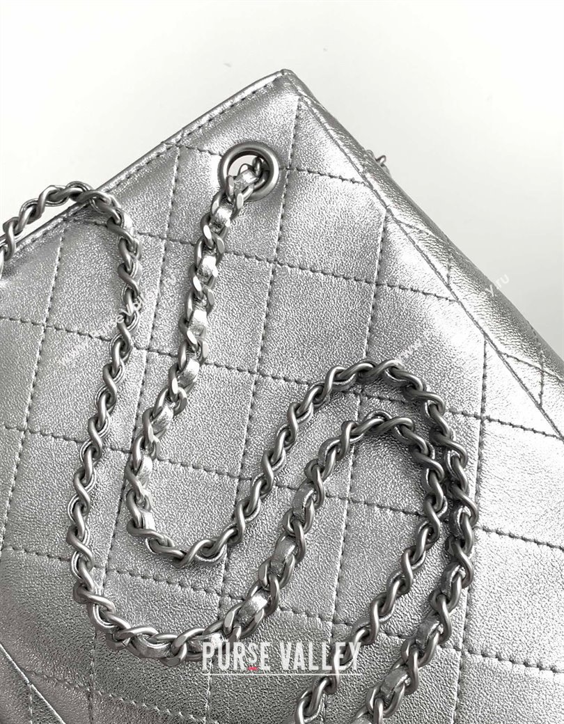Chanel Metallic Lambskin Backpack bag AS5310 Silver 2024 (yezi-241207037)