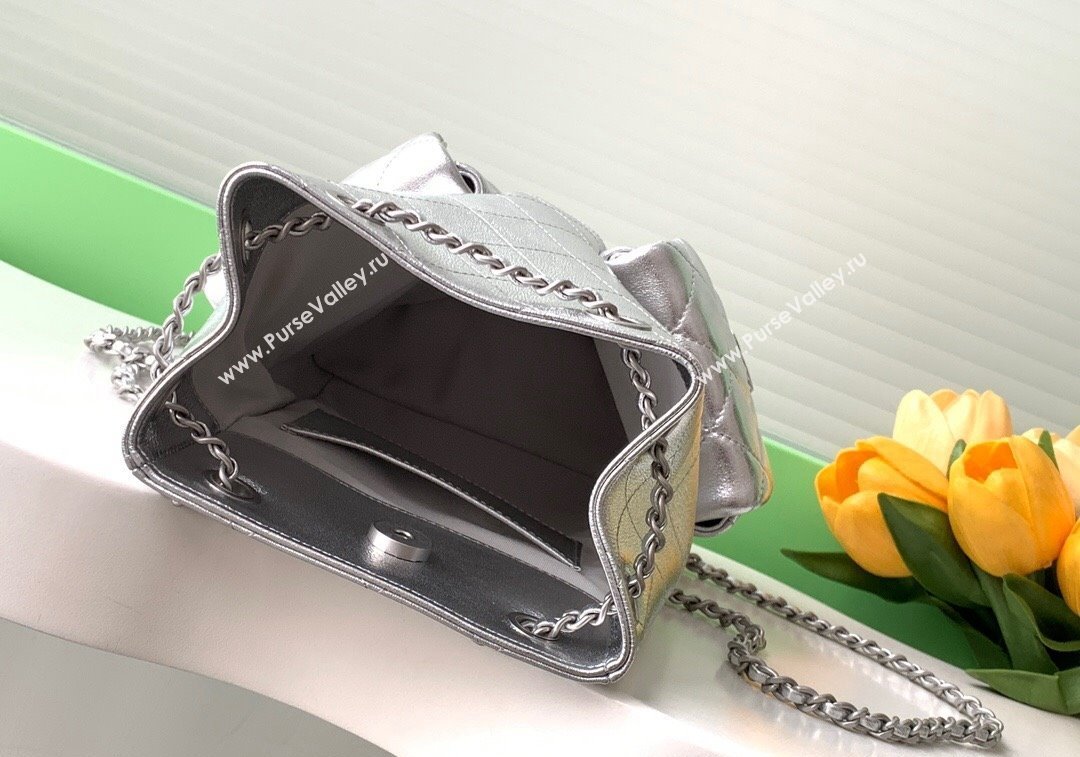 Chanel Metallic Lambskin Backpack bag AS5310 Silver 2024 (yezi-241207037)