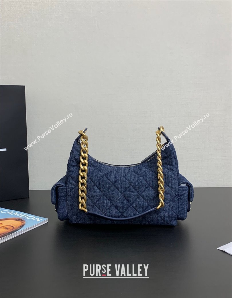 Chanel Washed Denim Large Hobo Bag AS5339 Dark Blue 2024 1206 (yezi-241206008)