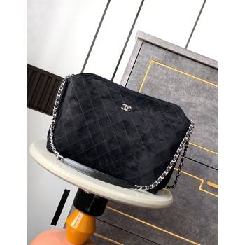 Chanel Vintage Quilted Suede Shopping Bag Black 2024 1207 (yezi-241207042)