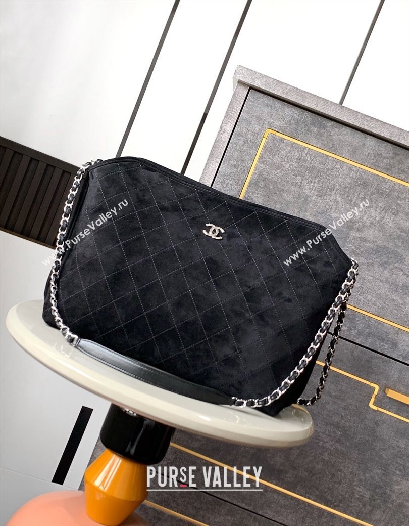 Chanel Vintage Quilted Suede Shopping Bag Black 2024 1207 (yezi-241207042)