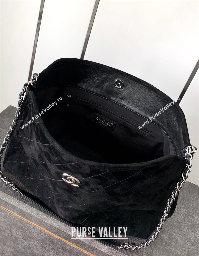 Chanel Vintage Quilted Suede Shopping Bag Black 2024 1207 (yezi-241207042)