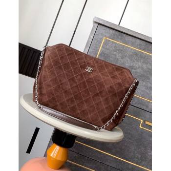 Chanel Vintage Quilted Suede Shopping Bag Coffee Brown 2024 1207 (yezi-241207043)