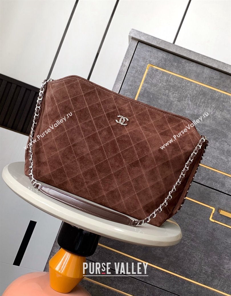 Chanel Vintage Quilted Suede Shopping Bag Coffee Brown 2024 1207 (yezi-241207043)