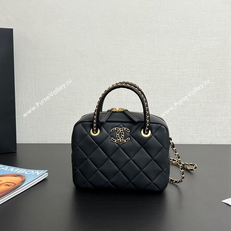 Chanel Quilted Matte Lambskin Mini Bowling Bag Black 2024 99439 (yezi-241207017)